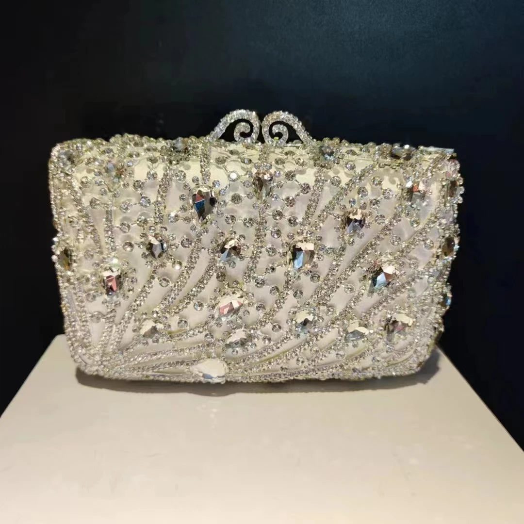 Women's Metallic Hasp Closure Rhinestone Luxury Evening Clutch