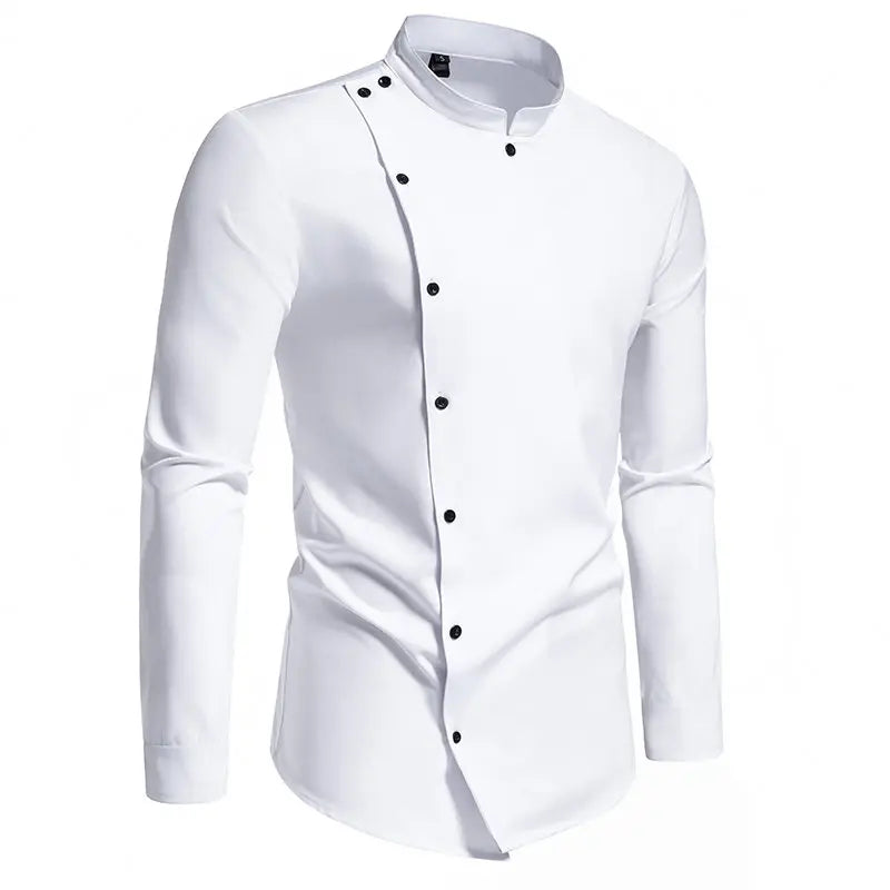 Men's Cotton Stand Collar Full Sleeve Casual Plain Pattern Shirts