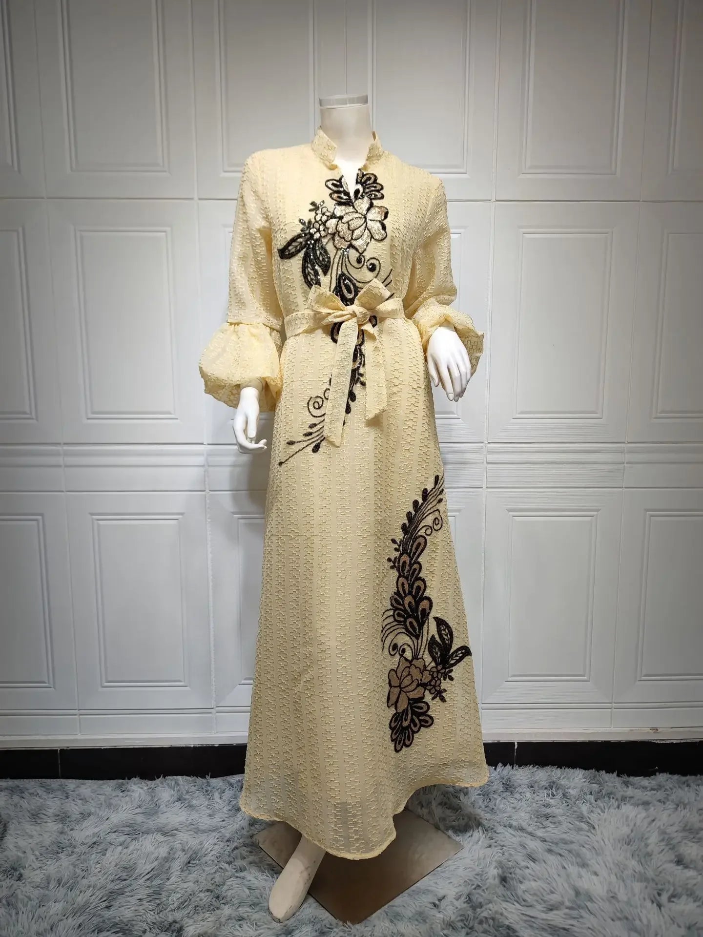 Women's Arabian Polyester Full Sleeve Embroidery Pattern Dress