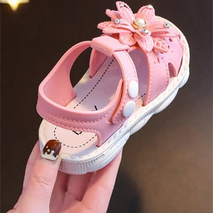 Kid's PVC Round Toe Hook & Loop Closure Flower Pattern Shoes