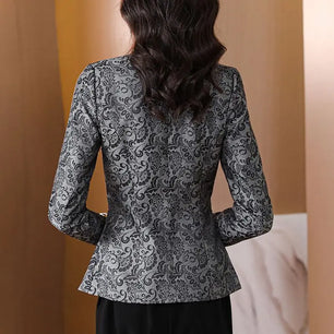 Women's Cotton Notched Long Sleeves Single Breasted Trendy Blazer