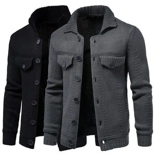 Men's Wool Turn-Down Collar Full Sleeves Single Breasted Sweater