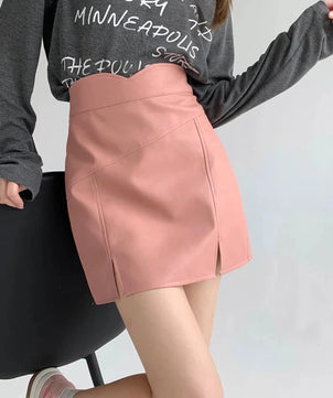 Women's Faux Leather High Waist Solid Pattern Casual Wear Skirts