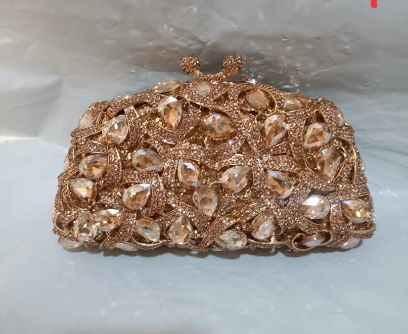 Women's Metallic Hasp Closure Rhinestone Luxury Wedding Clutch