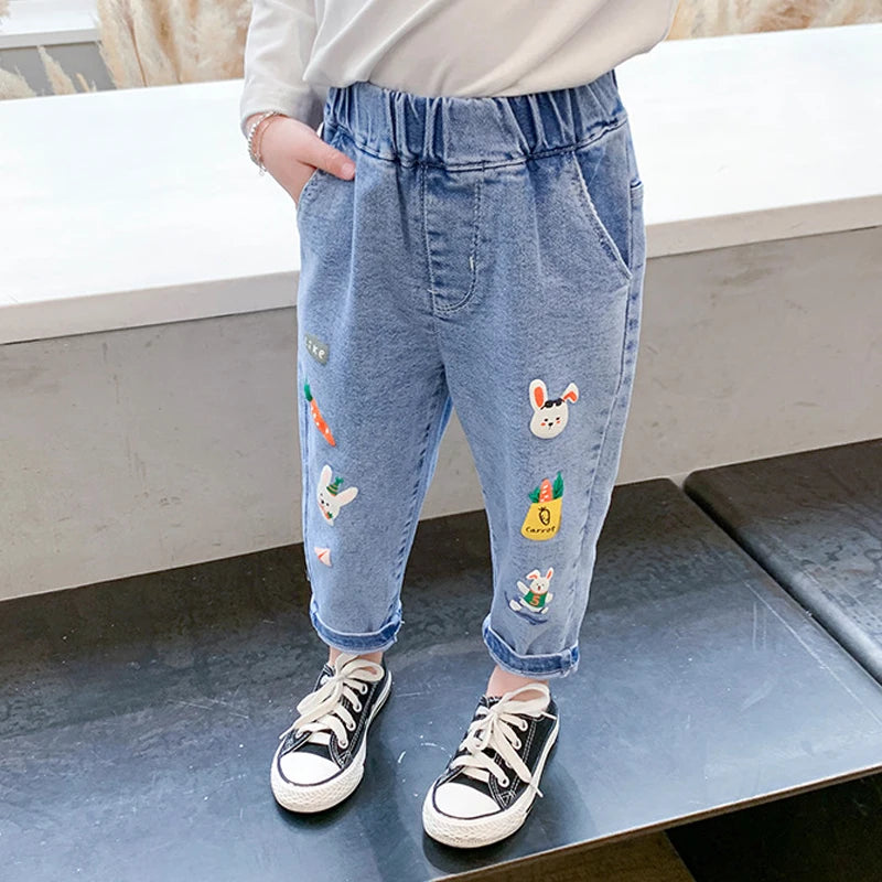 Kid's Cotton Elastic Waist Closure Denim Casual Wear Trouser