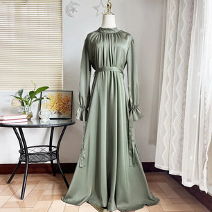 Women's Arabian Satin Full Sleeve Solid Pattern Casual Wear Dress