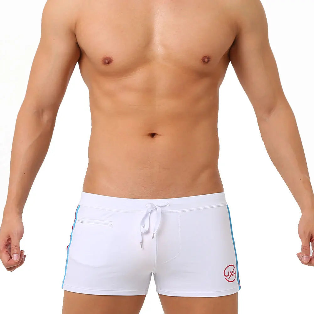 Men's Polyester Drawstring Closure Letter Boxer Swimwear Shorts