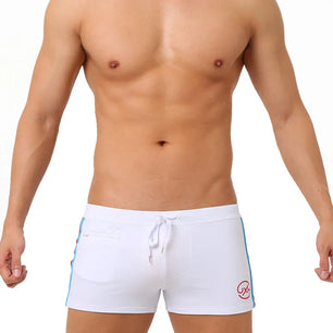 Men's Polyester Drawstring Closure Letter Boxer Swimwear Shorts