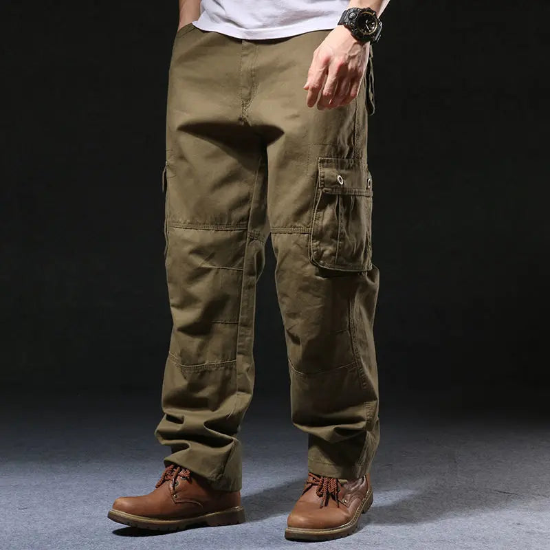 Men's Cotton Mid Waist Zipper Fly Closure Solid Pattern Trousers