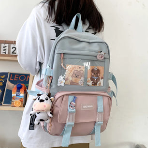 Kid's Girl Canvas Zipper Closure Mixed Colors School Backpack