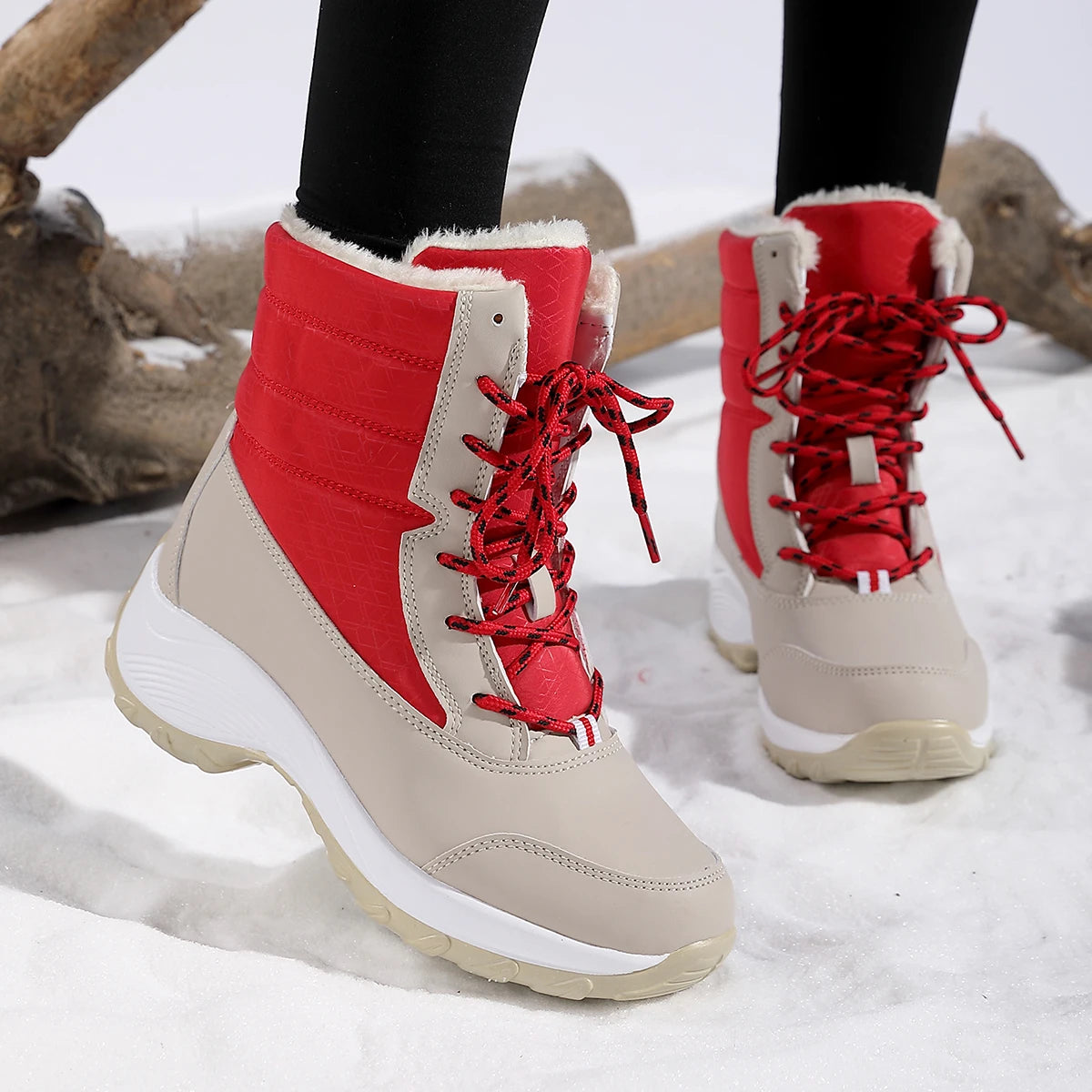 Women's PU Round Toe Lace-Up Closure Casual Wear Winter Shoes