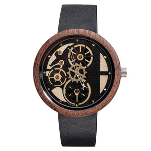 Men's Wooden Buckle Clasp Waterproof Quartz Round Watches