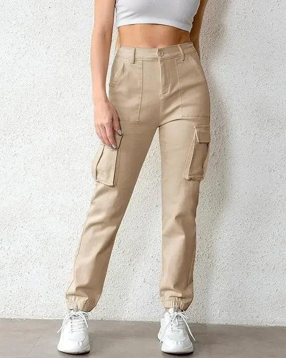 Women's Polyester Elastic Closure High Waist Casual Wear Trousers