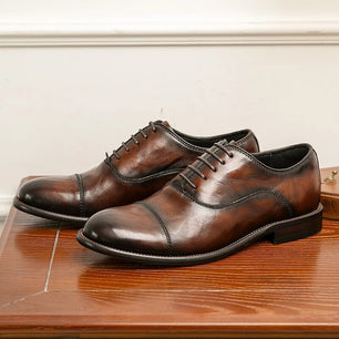 Men's Genuine Leather Pointed Toe Lace-up Closure Formal Shoes