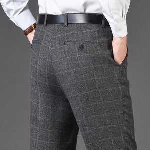 Men's Rayon High Waist Zipper Fly Closure Plaid Formal Pants