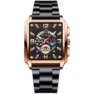 Men's Stainless Steel  Buckle Clasp Square Shaped Quartz Watches