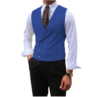 Men's Cotton V-Neck Sleeveless Double Breasted Slim Formal Vests