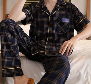 Men's Cotton Turn-Down Collar Short Sleeves Sleepwear Pajamas Set