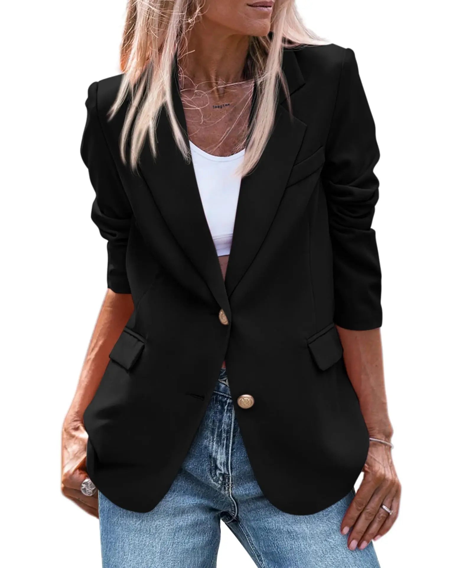 Women's Notched Collar Long Sleeve Single Breasted Casual Blazer