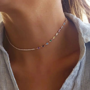 Women's Copper Cubic Zirconia Rhinestone Link Chain Necklace