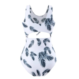 Women's Polyester O-Neck Sleeveless Printed Pattern Swimwear