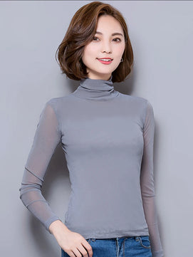 Women's Polyester Turtleneck Long Sleeve Casual Wear Blouse