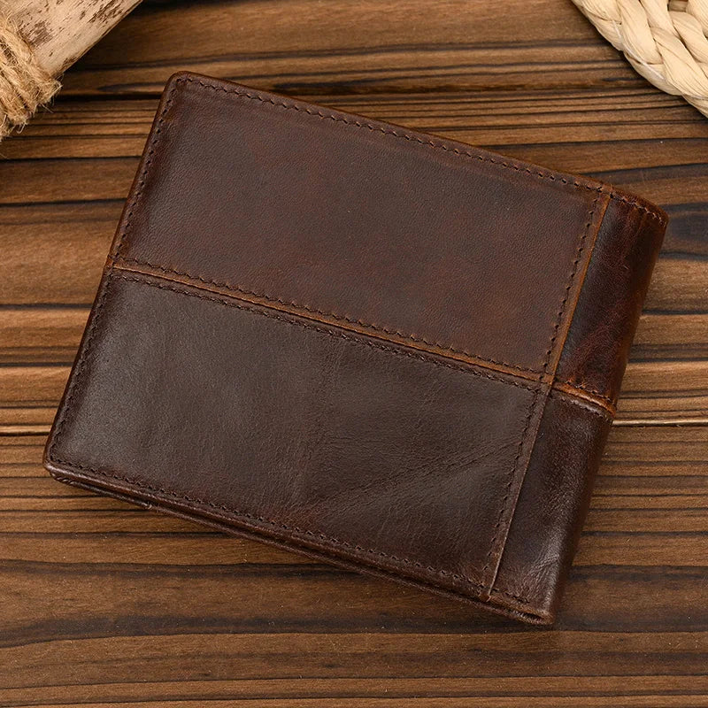 Men's Genuine Leather Solid Pattern Card Holder Trendy Wallets