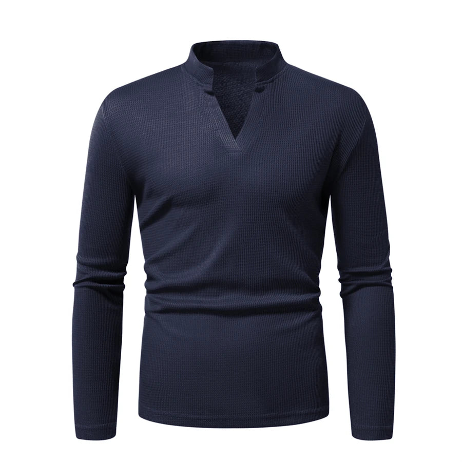 Men's Polyester V-Neck Full Sleeve Single Breasted Casual T-Shirts