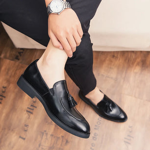 Men's Genuine Leather Pointed Toe Slip-On Closure Wedding Shoes