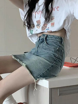 Women's Polyester High Waist Solid Pattern Casual Denim Skirts