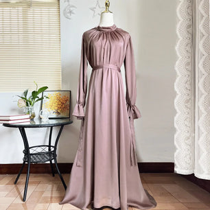 Women's Arabian Satin Full Sleeve Solid Pattern Casual Wear Dress