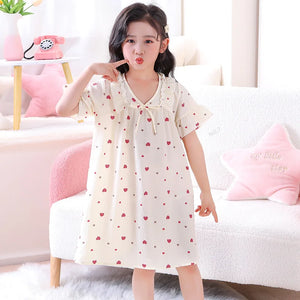 Kid's Girl Polyester V-Neck Short Sleeves Trendy Nightgowns Dress