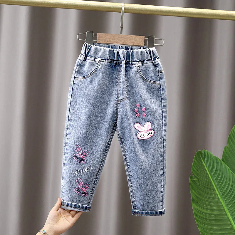 Kid's Cotton Elastic Waist Closure Denim Casual Wear Trouser