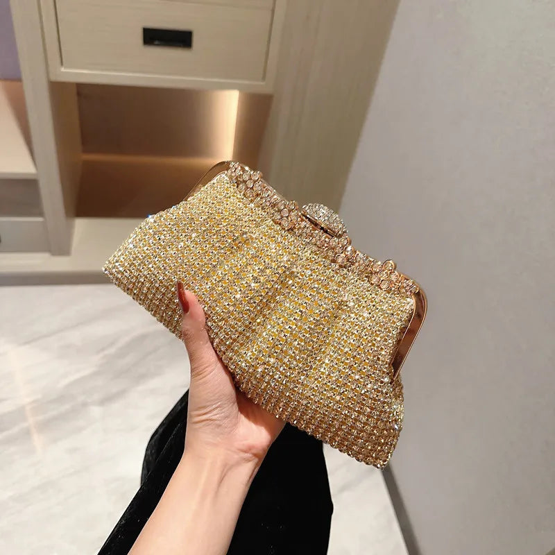 Women's Polyester Hasp Closure Rhinestone Bridal Wedding Clutch