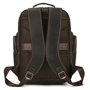 Men's Genuine Leather Zipper Closure Solid Pattern Backpack