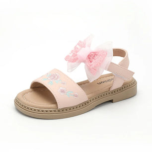 Kid's PU Open Toe Hook Loop Closure Bowknot Casual Sandals