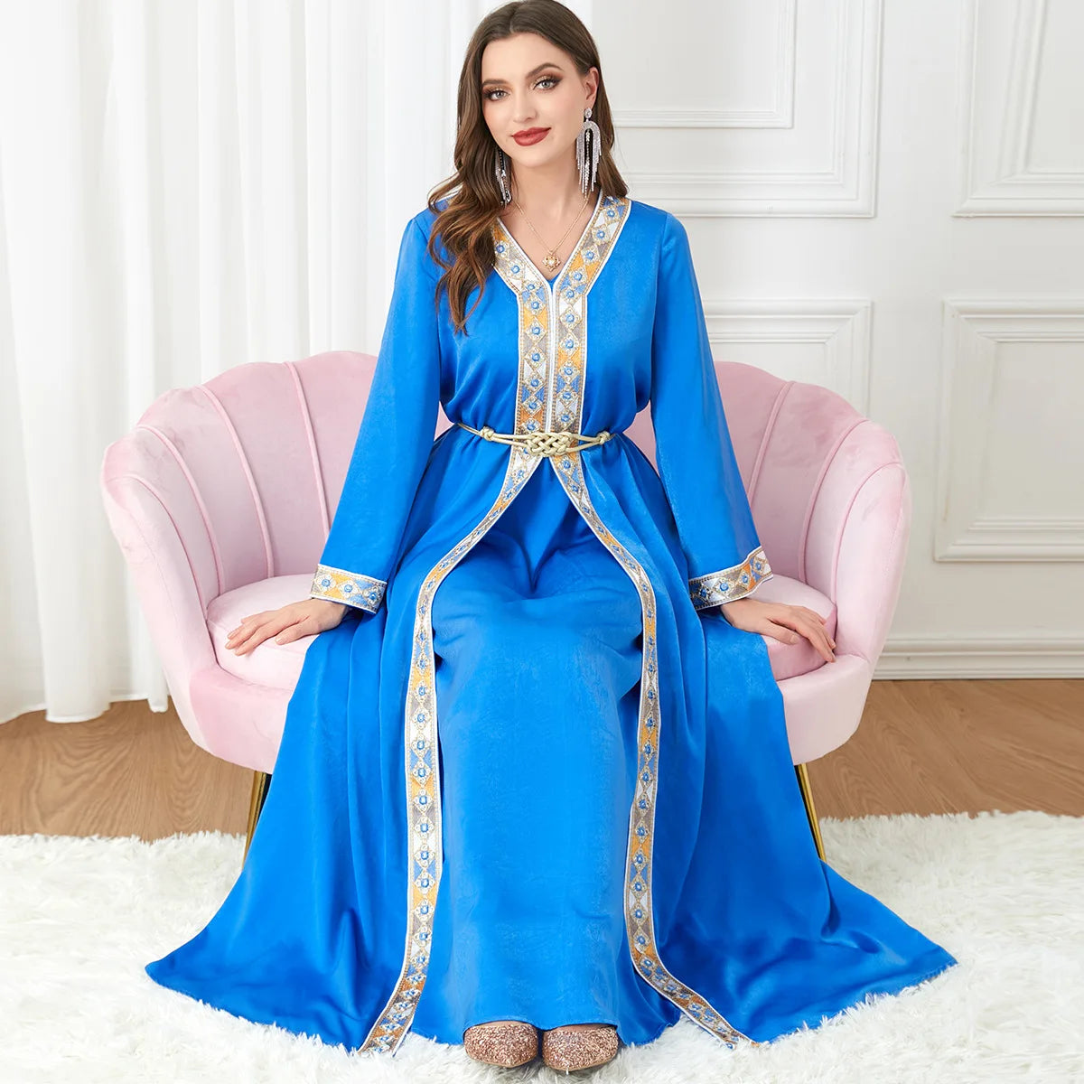 Women's Arabian Polyester Full Sleeves Embroidery Casual Dress