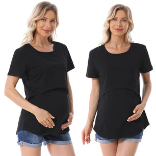 Women's Spandex O-Neck Short Sleeve Solid Pattern Maternity Dress