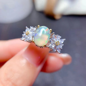 Women's 925 Sterling Silver Opal Geometric Shape Vintage Ring