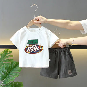 Kid's Cotton O-Neck Short Sleeves Printed Pullover Casual Clothes