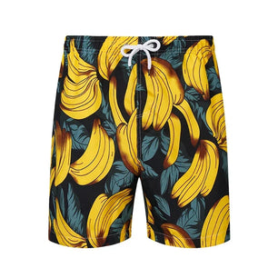 Men's Polyester Drawstring Closure Printed Pattern Swimwear Shorts