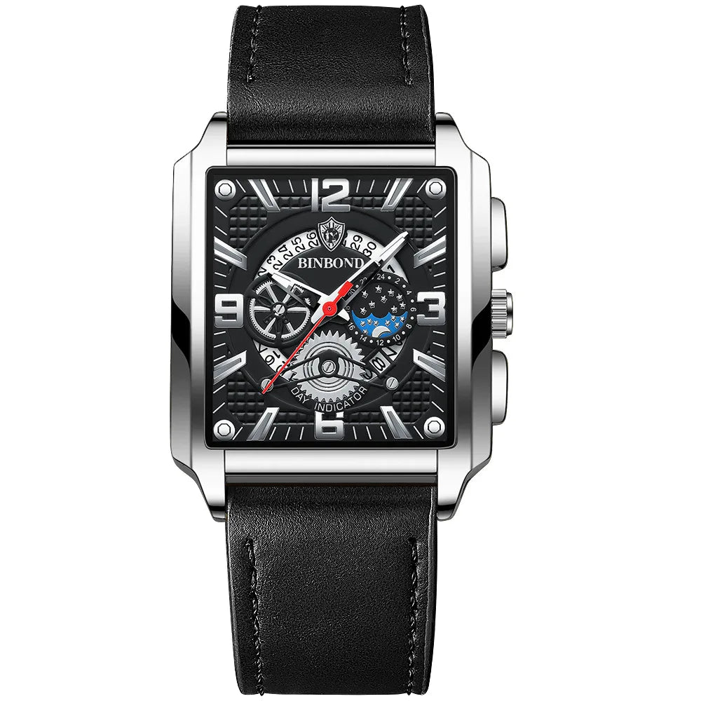 Men's Stainless Steel  Buckle Clasp Square Shaped Quartz Watches