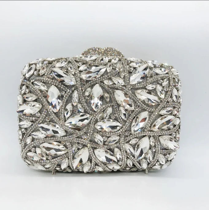 Women's Metallic Hasp Closure Rhinestone Bridal Wedding Clutch