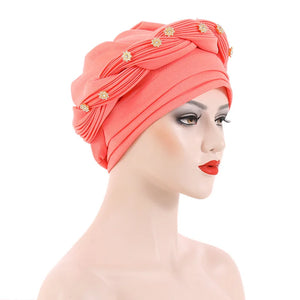 Women's Arabian Polyester Head Wrap Solid Pattern Turban Hijabs