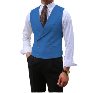 Men's Cotton V-Neck Sleeveless Double Breasted Slim Formal Vests