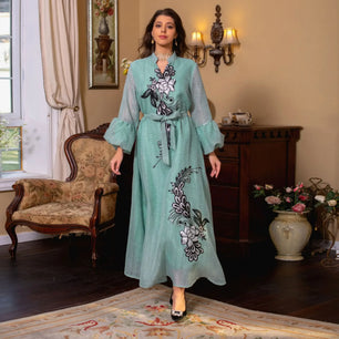 Women's Arabian Polyester Full Sleeve Embroidery Pattern Dress