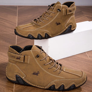 Men's Leather Lace-Up Closure Solid Pattern Outdoor Sports Shoes