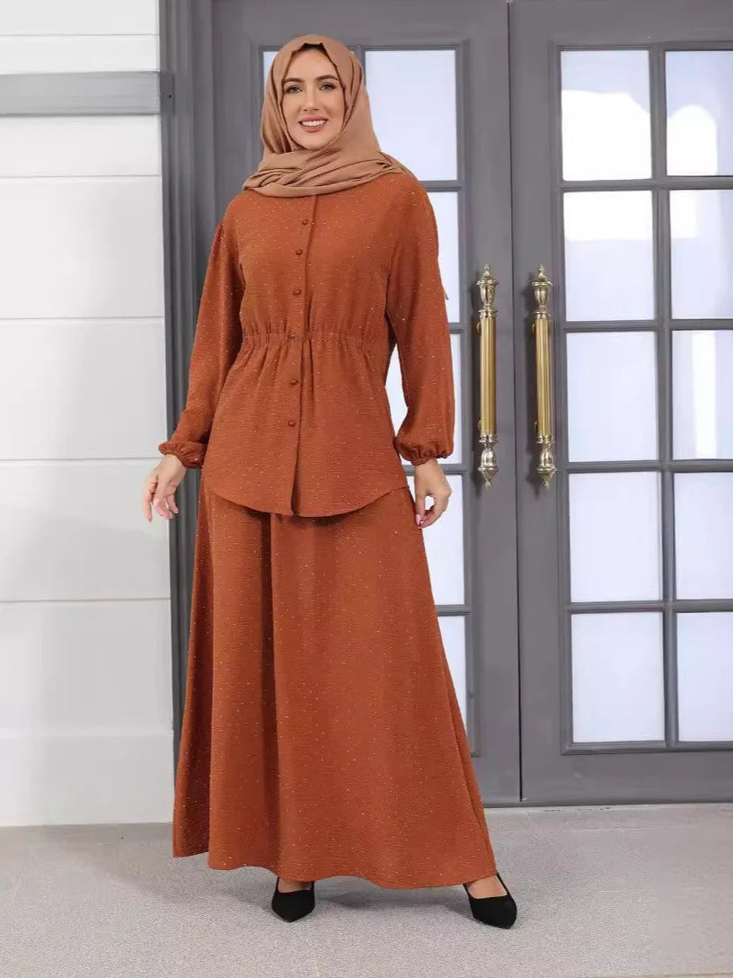 Women's Arabian Polyester Full Sleeves Solid Pattern Casual Dress