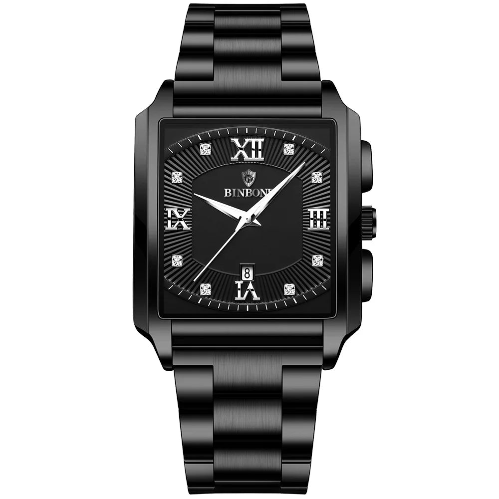 Men's Stainless Steel Folding Clasp Square Shaped Quartz Watches