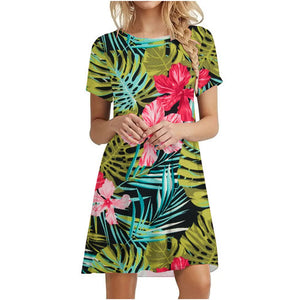 Women's Polyester Short Sleeves Floral Pattern Mini Casual Dress